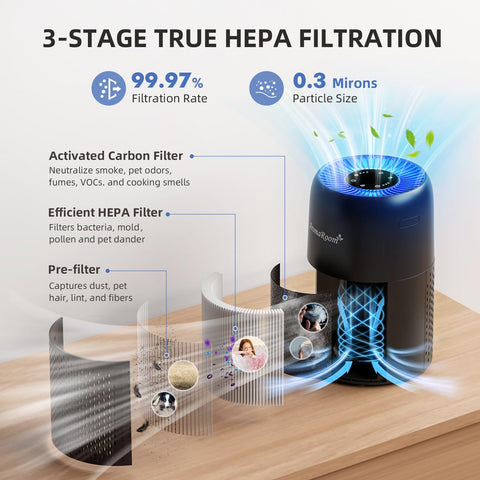 Aroma Room AP100-B true HEPA 13 filter highlighting filtration capability
