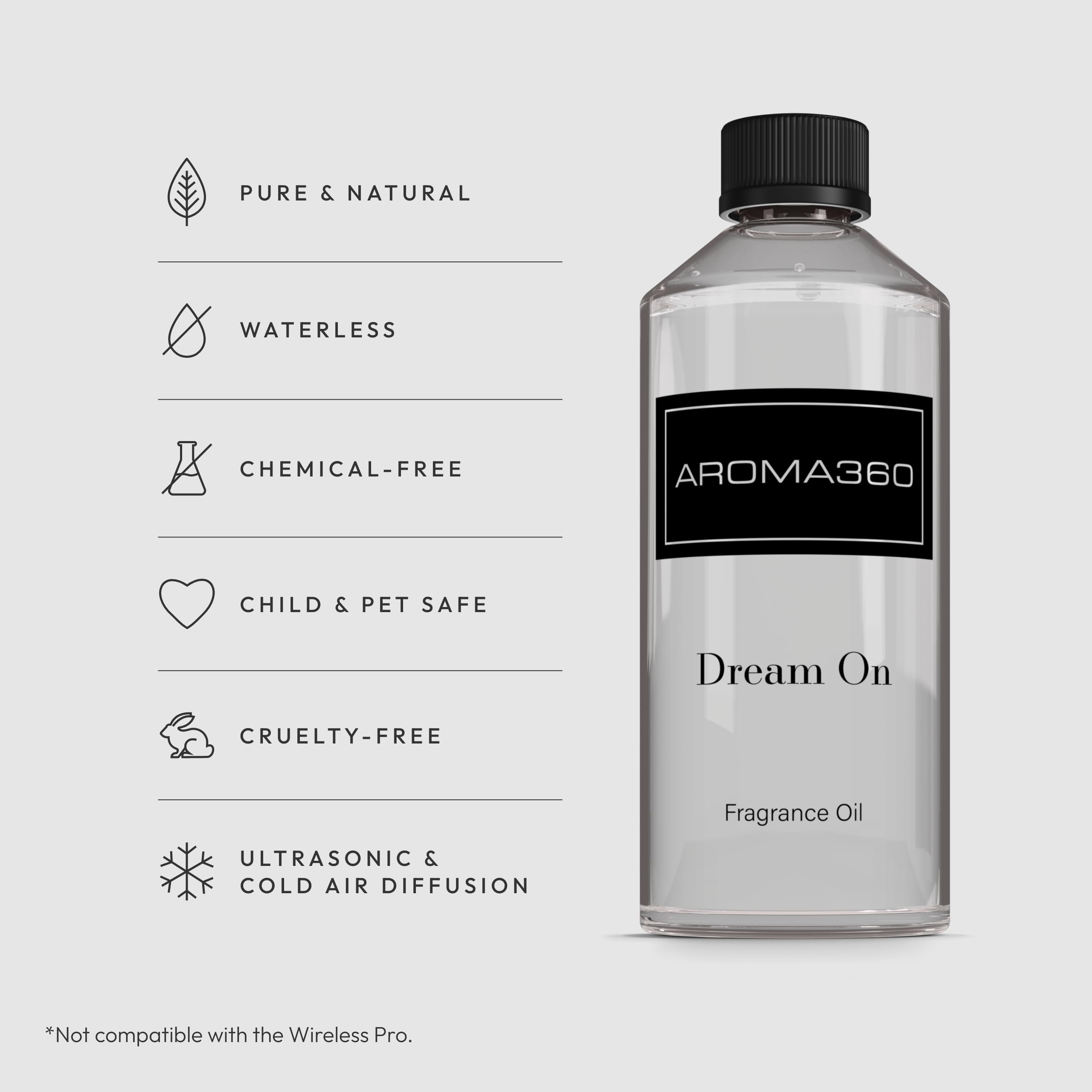 Close-up of Dream On label detailing premium essential oil blend.