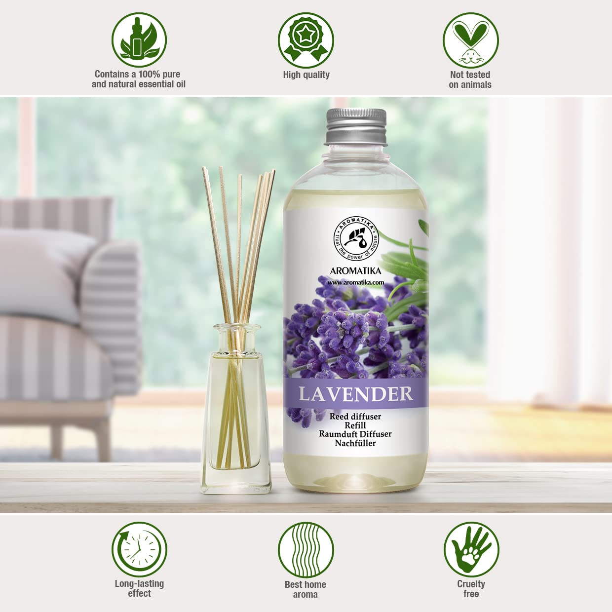 AROMATIKA bedroom diffuser creates calm atmosphere with lavender oil.