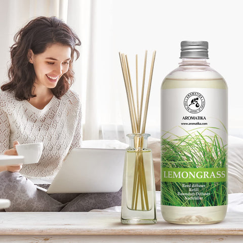 AROMATIKA Lemongrass diffuser refill on a kitchen table for everyday freshness