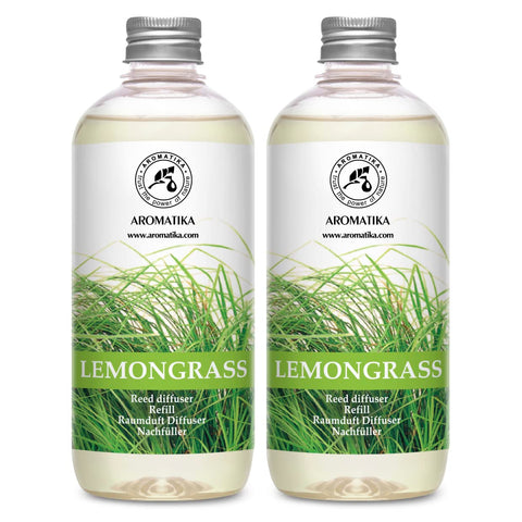 AROMATIKA lemongrass diffuser refill bottle front view shows pure fragrance for home use