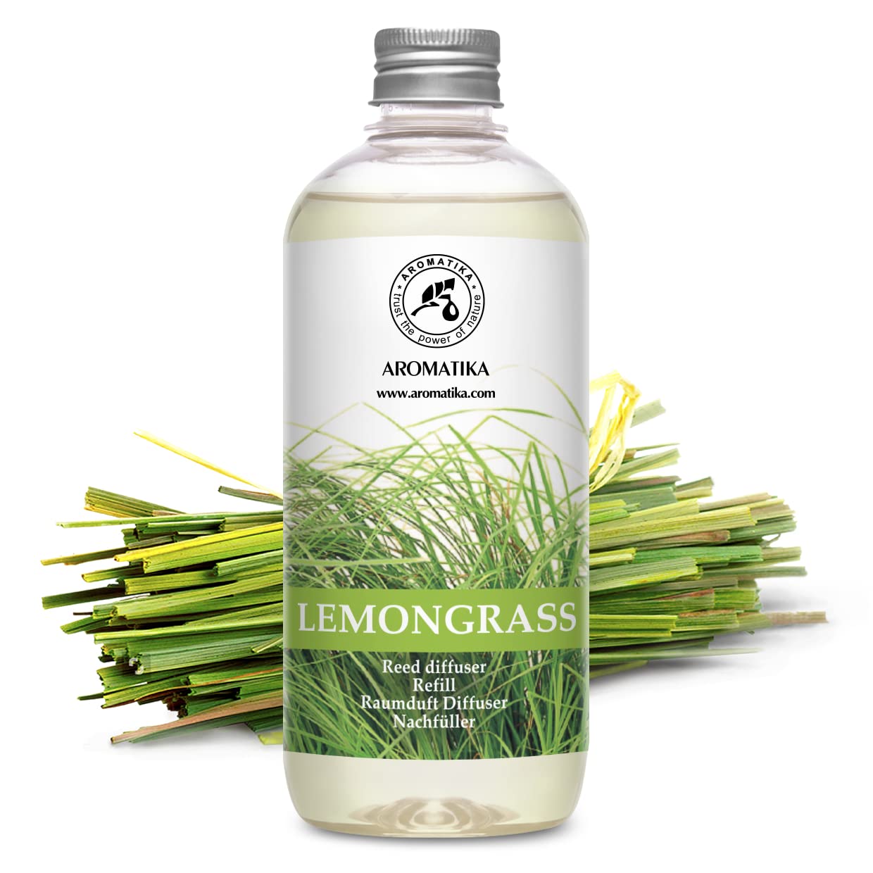 AROMATIKA Lemongrass diffuser refill cap showing easy, mess-free application