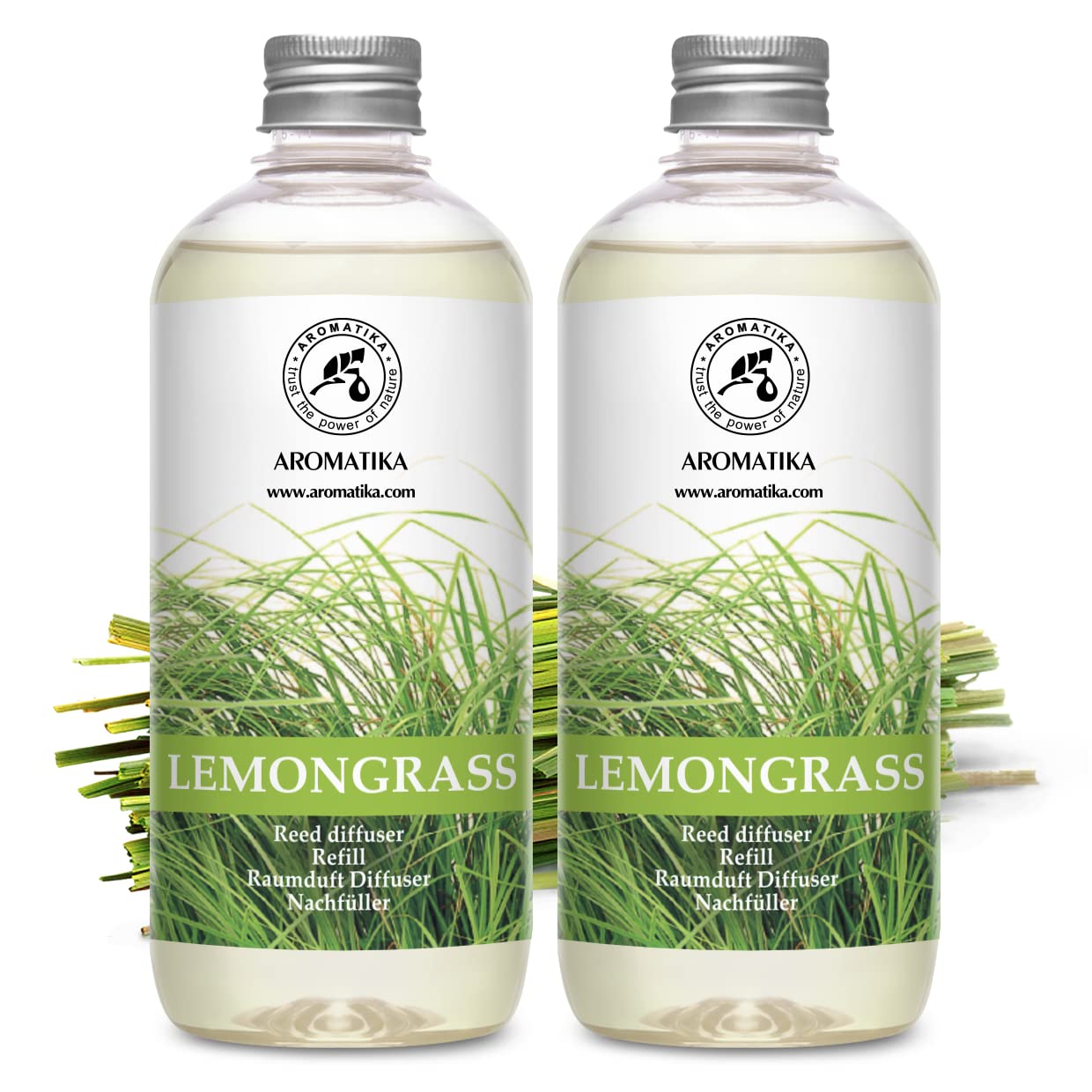 AROMATIKA lemongrass diffuser refill double-pack displayed for long-lasting scent in home or office