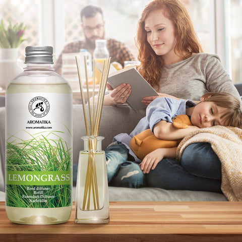 AROMATIKA Lemongrass diffuser spa setup suggesting relaxing aromatherapy vibe