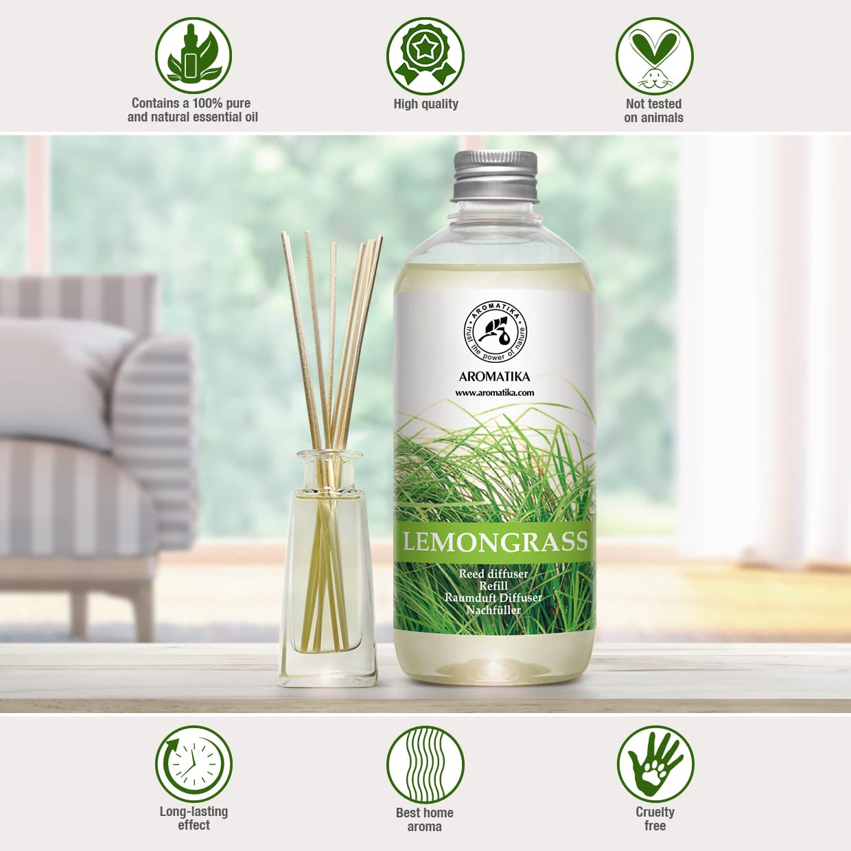 AROMATIKA Lemongrass fragrance delivering bright, citrus-forward aroma for living spaces