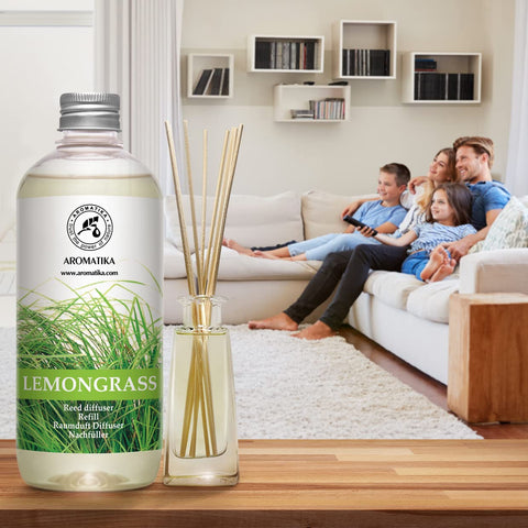 AROMATIKA Lemongrass reed diffuser refill packaging highlights clean design