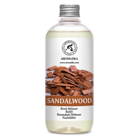 AROMATIKA sandalwood refill pour into diffuser bottle for continuous scent.
