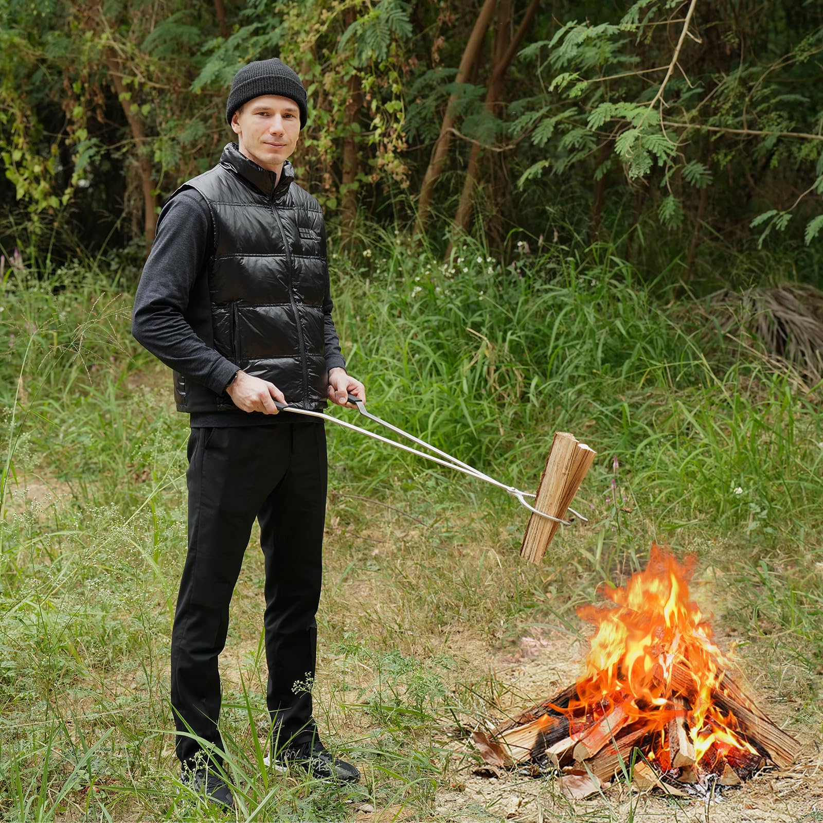 AROPAD bonfire night setup with tongs ready for warmth.