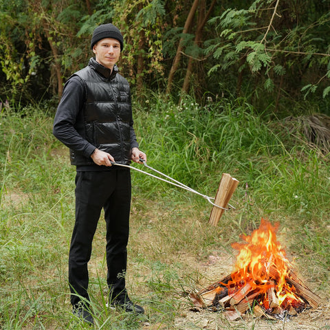 AROPAD bonfire night setup with tongs ready for warmth.