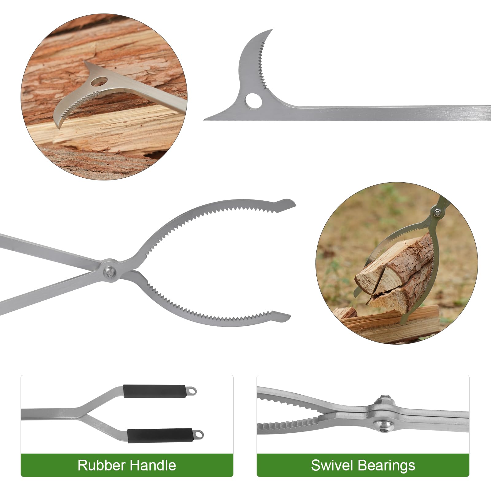 AROPAD indoor fireplace tongs demonstrated for versatile hearth use.