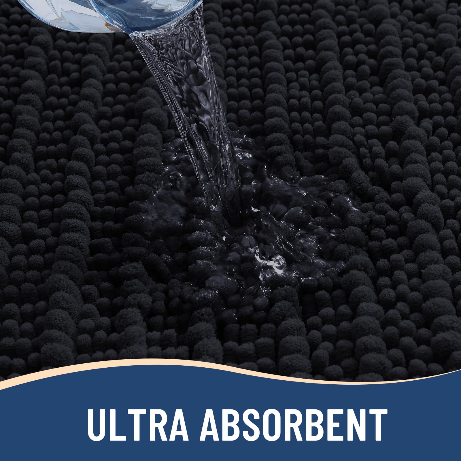 Arotive chenille bath mat absorbs water quickly for dry floors.