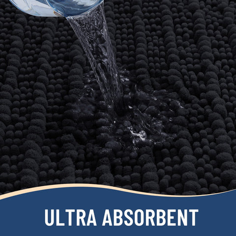 Arotive chenille bath mat absorbs water quickly for dry floors.