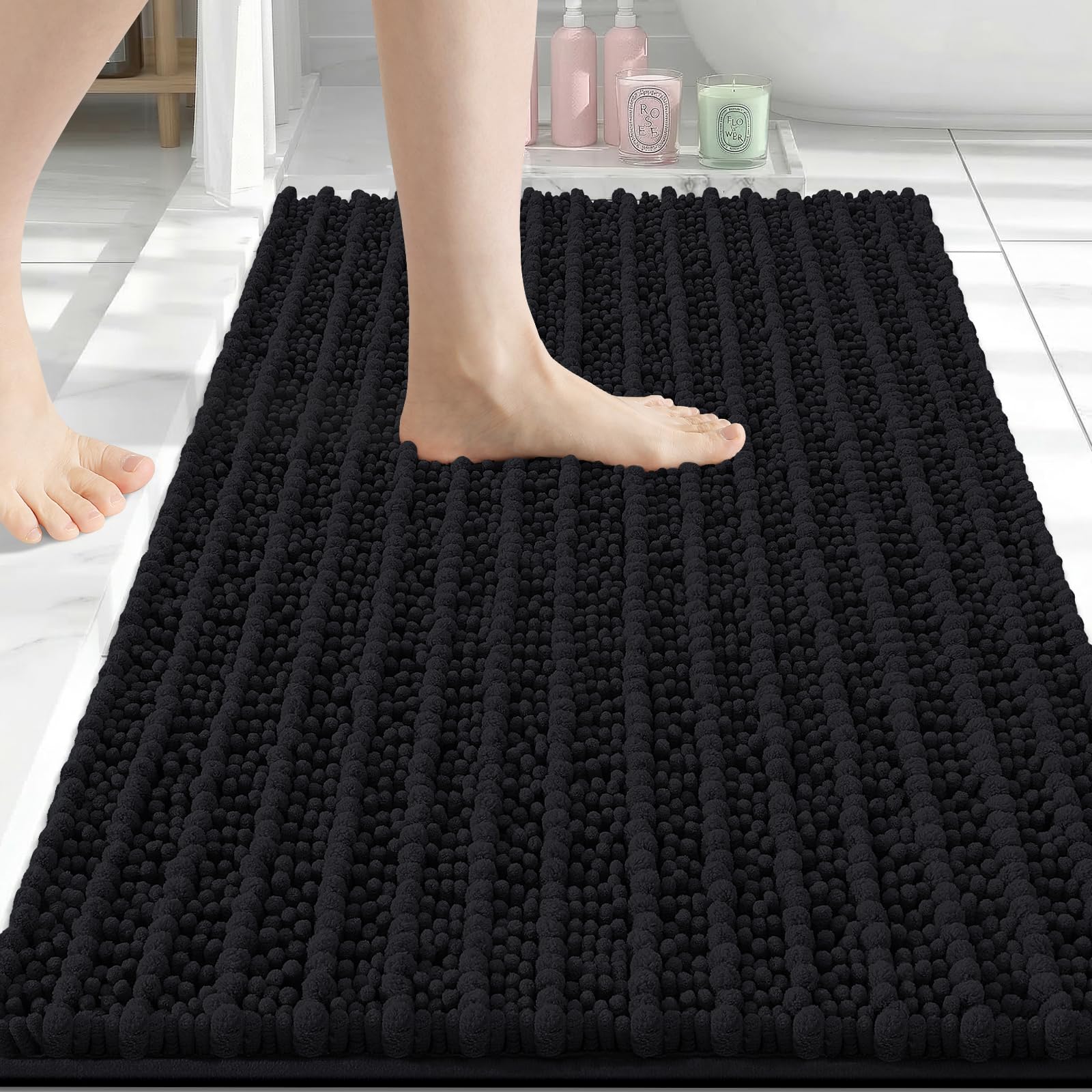 Arotive luxury bath rug with soft chenille delivers plush foot comfort.
