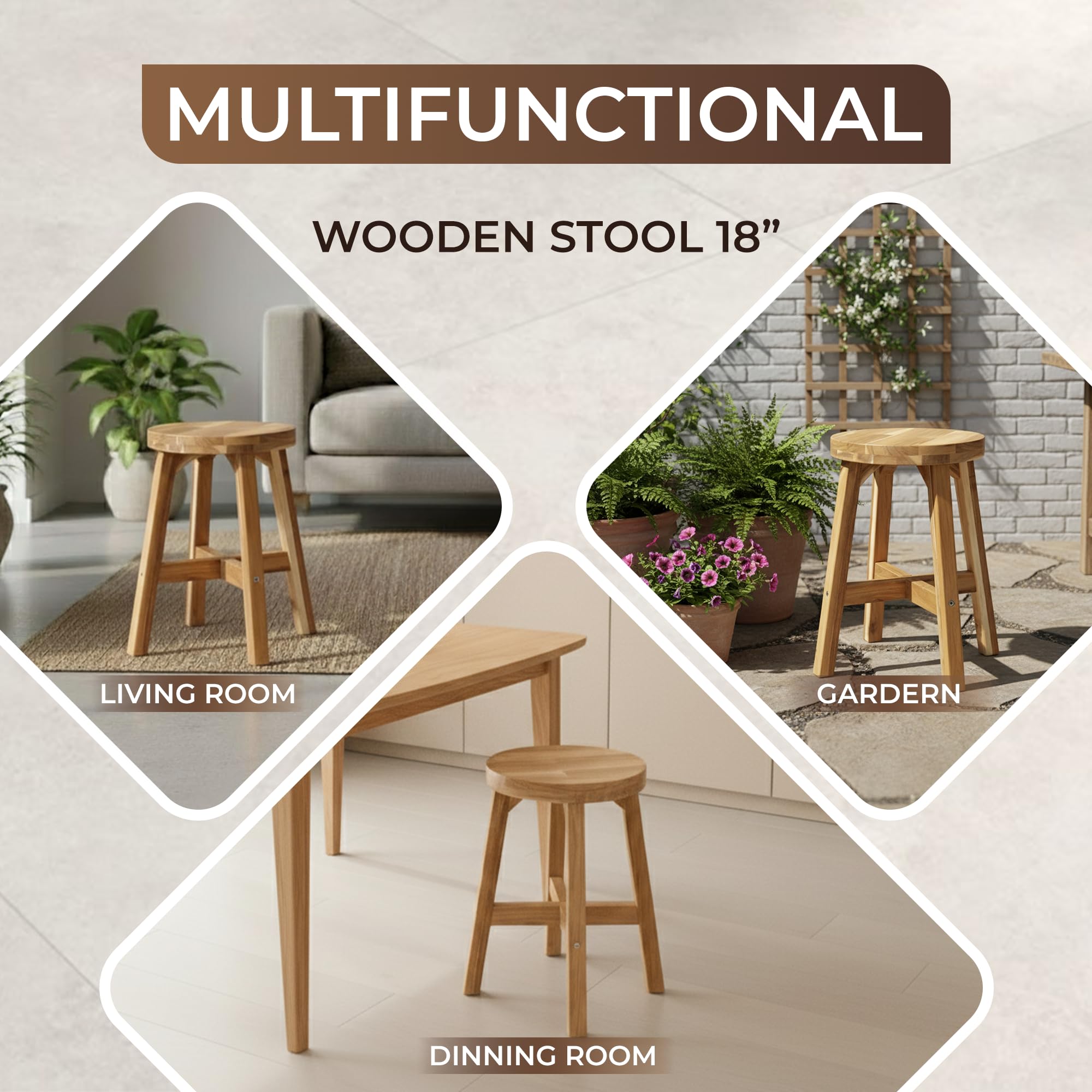 ARROWSTONE round stool shown at 18-inch height for counter seating