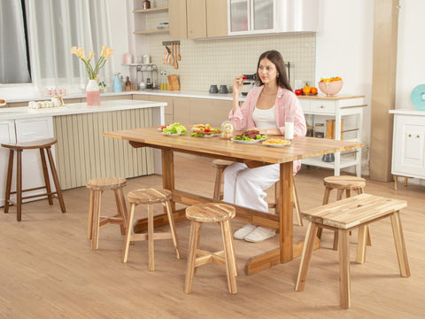 ARROWSTONE round stool beside a kitchen counter for quick seating