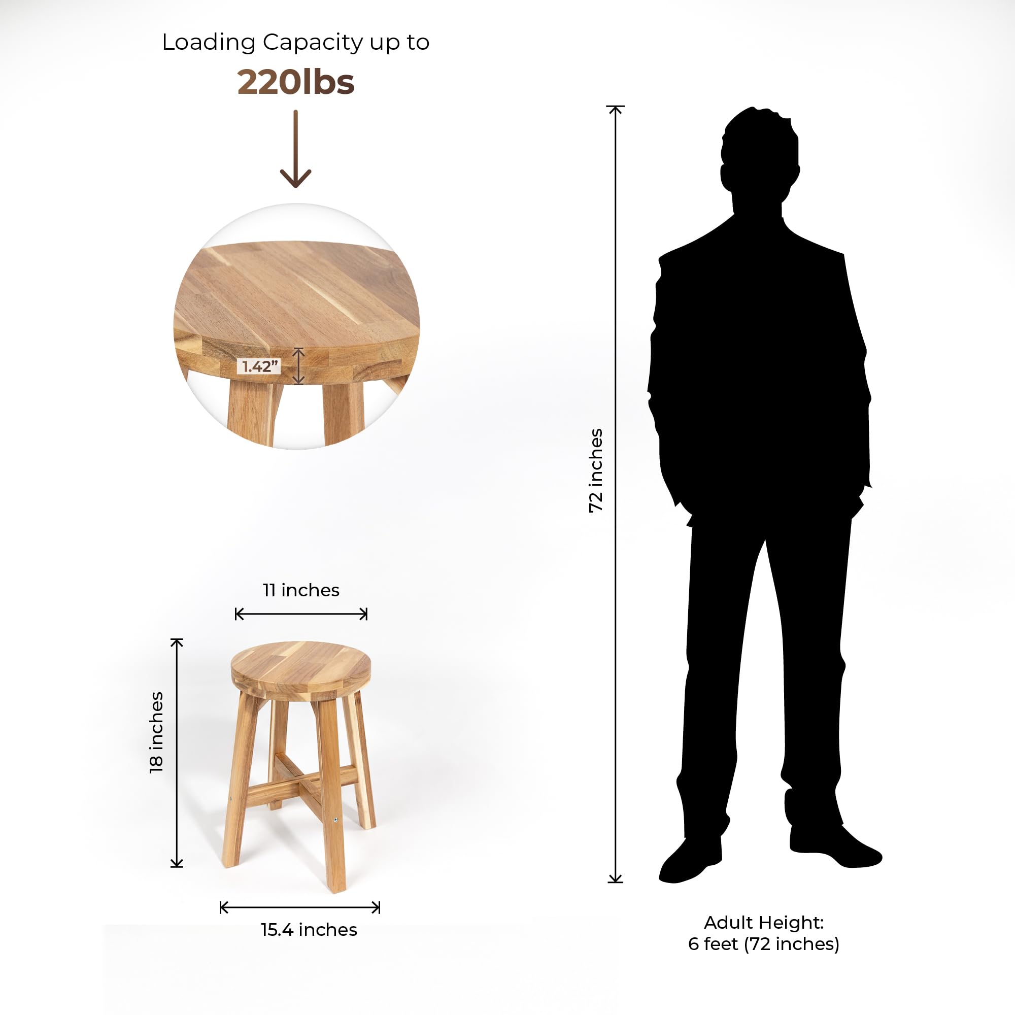 ARROWSTONE round stool with natural wax finish highlights wood grain as plant stand
