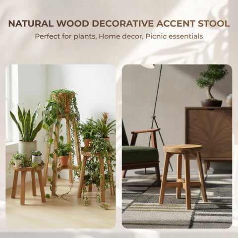 ARROWSTONE round stool used as a plant stand in a bright living area