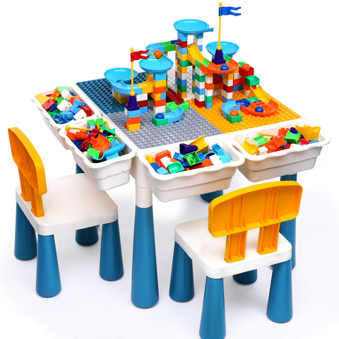 Arscniek 7-in-1 table overview promotes cooperative play with colorful building blocks