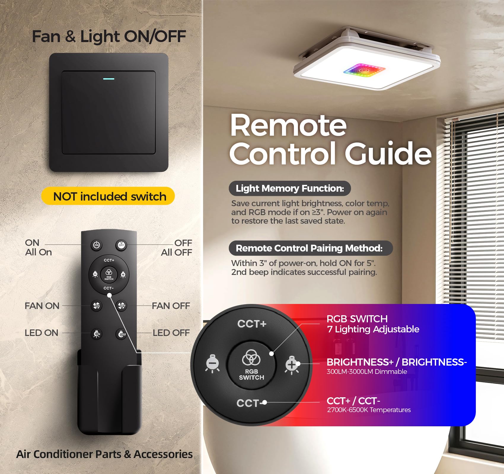 ARSFAN remote control for easy operation from bed or couch.