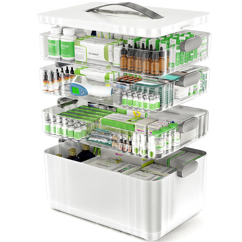 ARSTPEOE 4-tier medicine organizer with handle for easy home storage.