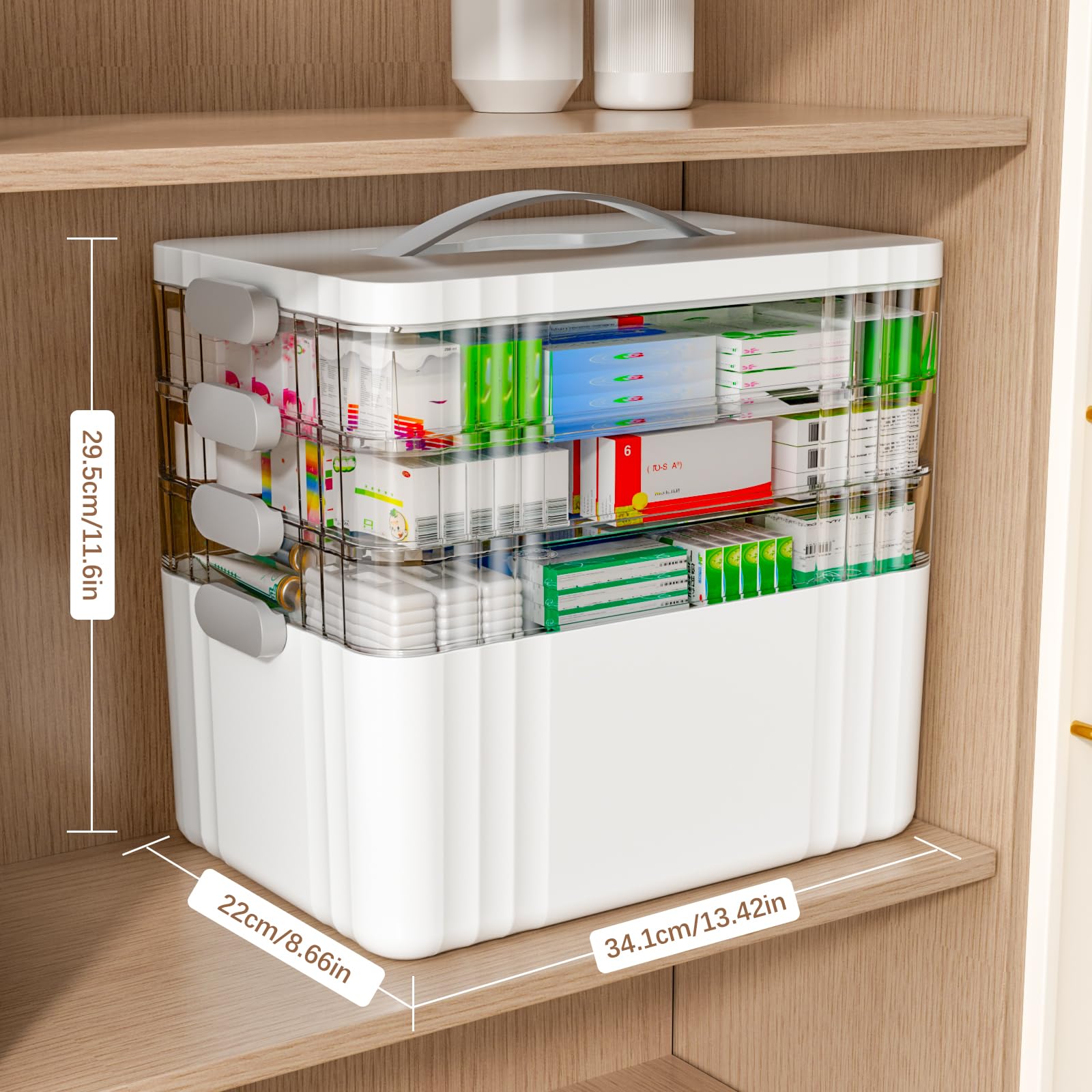 Durable plastic storage box protects contents and resists sunlight.
