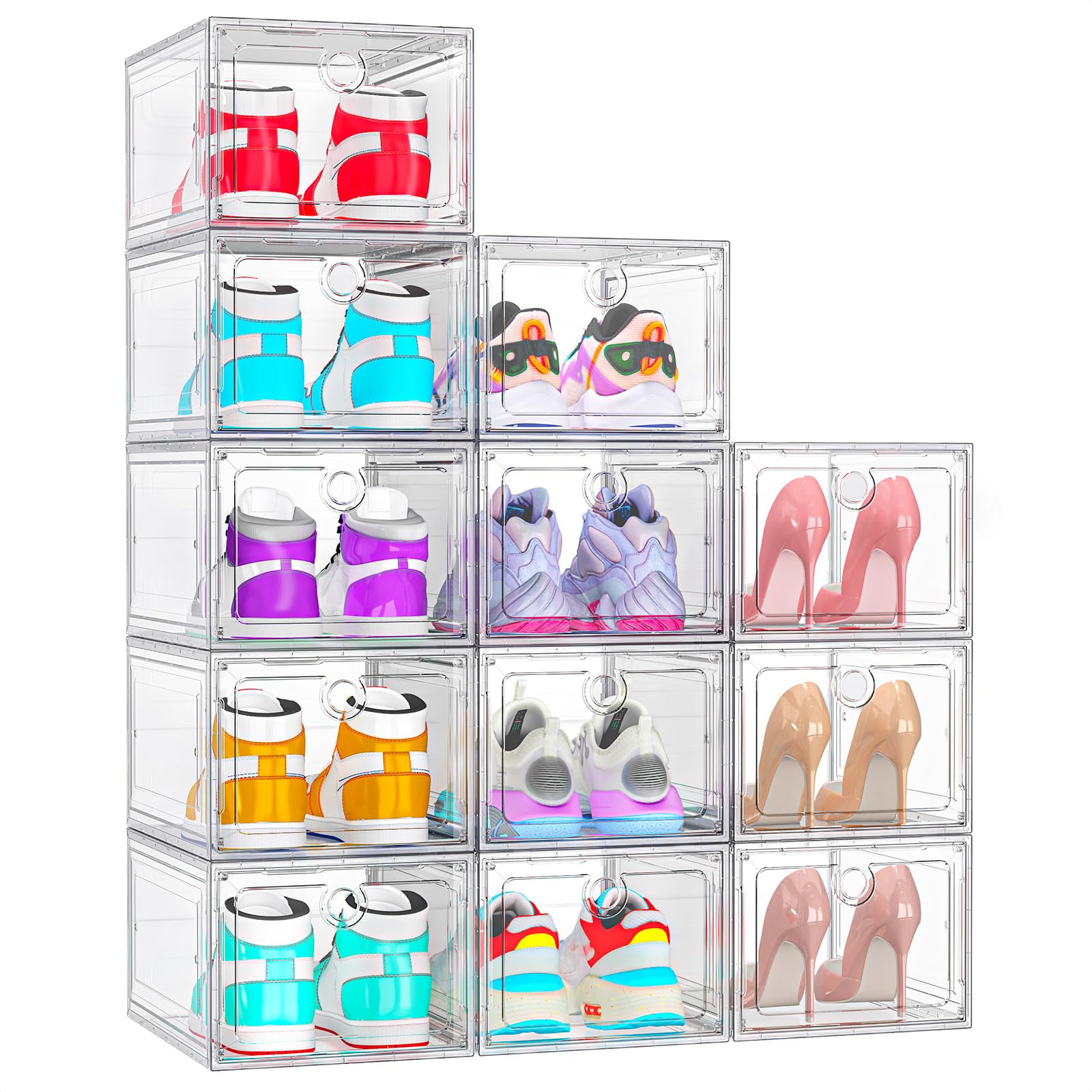 ARSTPEOE shoe organizer with magnetic front door keeps pairs secure and accessible.