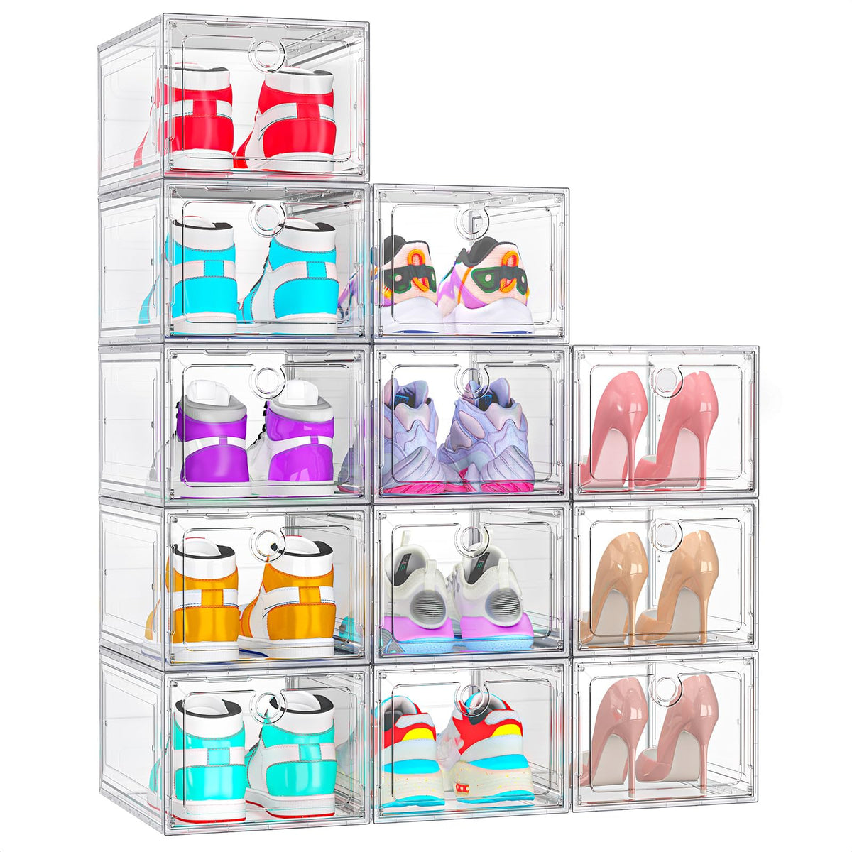 ARSTPEOE shoe organizer with magnetic front door keeps pairs secure and accessible.