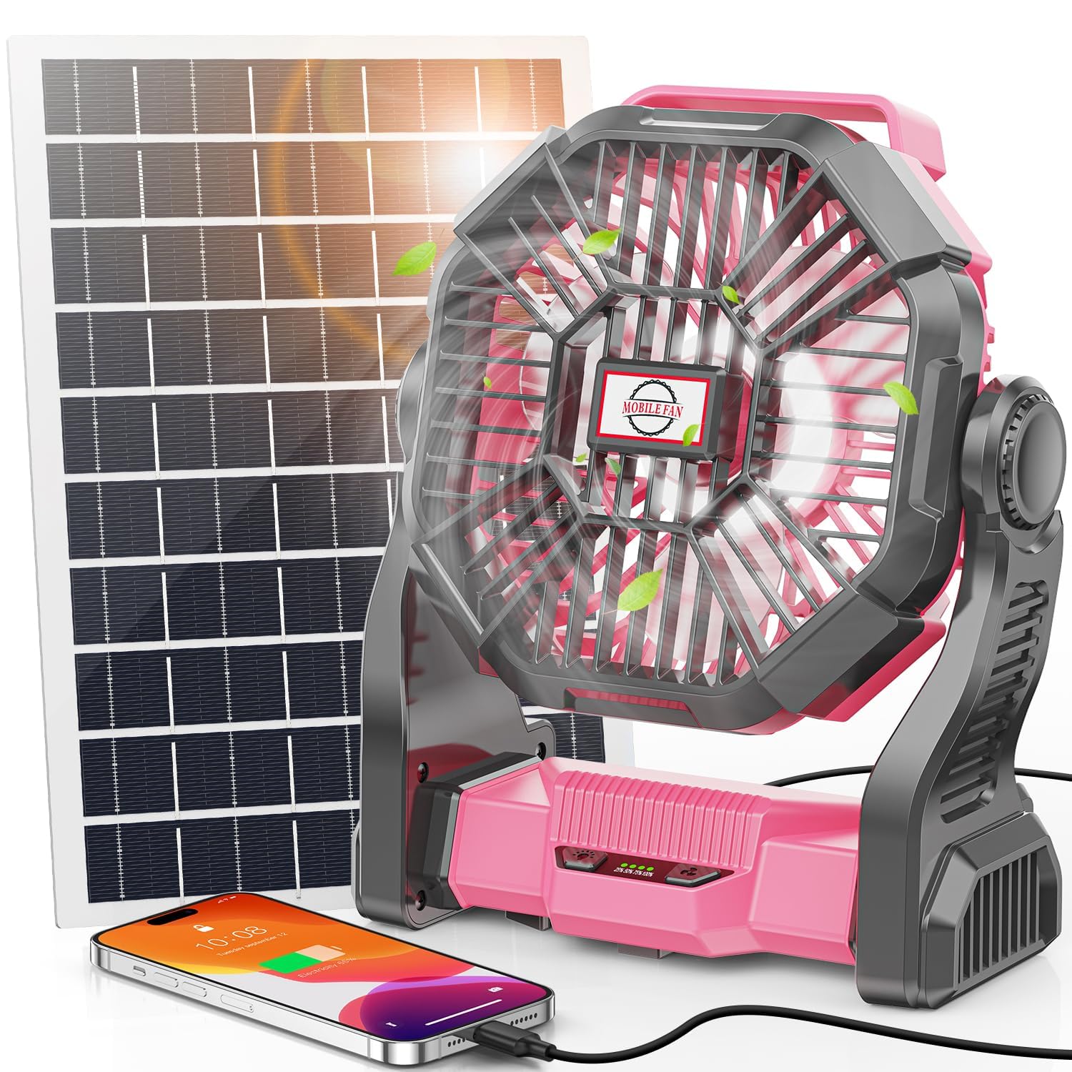Art In Real 30000mAh solar fan front view for outdoor cooling.