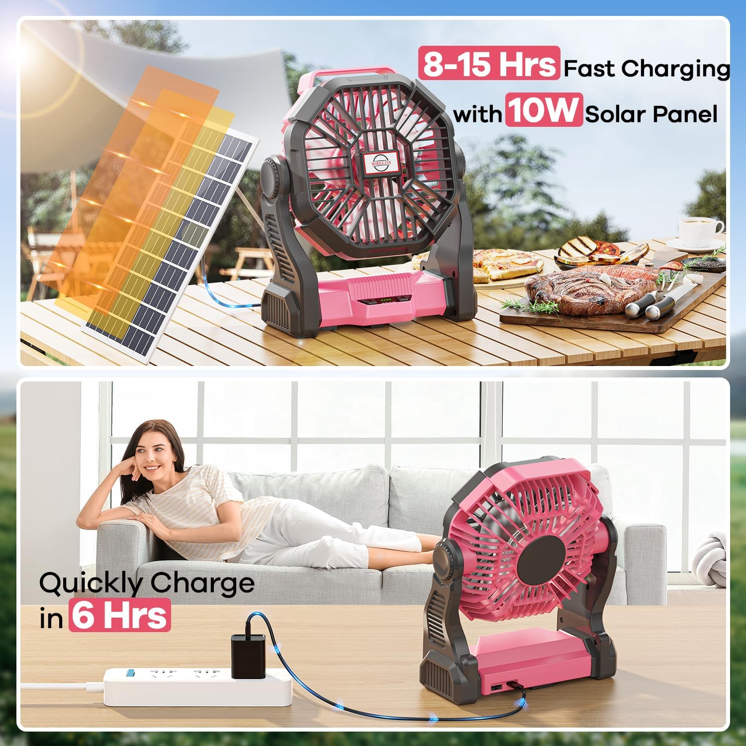Art In Real 30000mAh solar fan side view showing portable outdoor cooling.