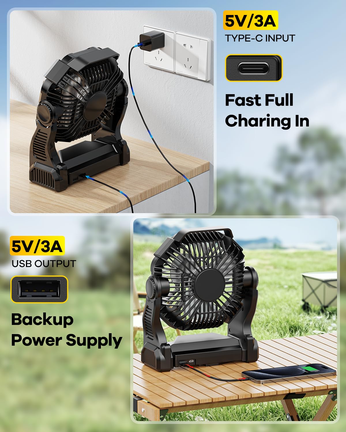 Art In Real compact camping fan folded for backpack travel, ideal for on-the-go cooling.