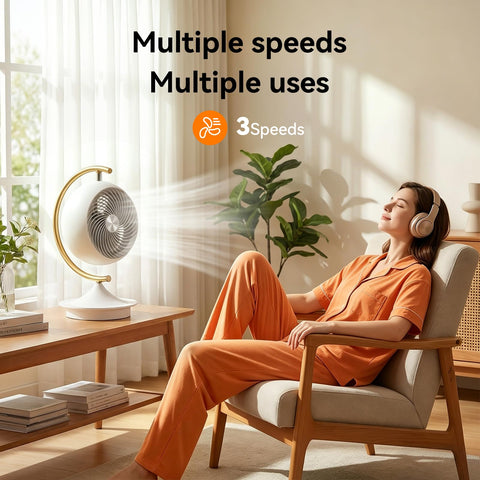 ART QIDOO desk fan's night-light mode providing soft bedside illumination