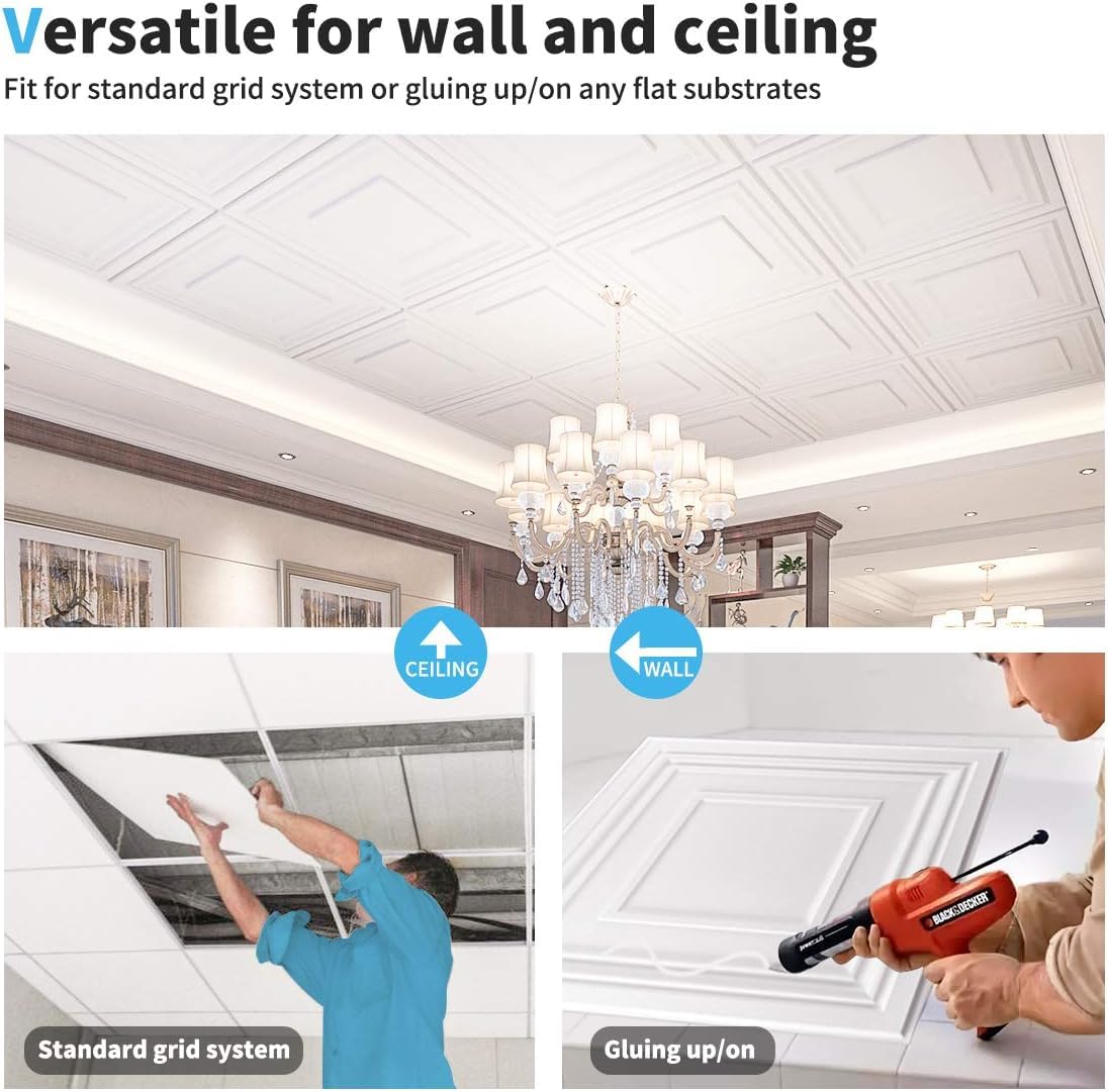 Art3d decorative ceiling tiles installed in a modern living room