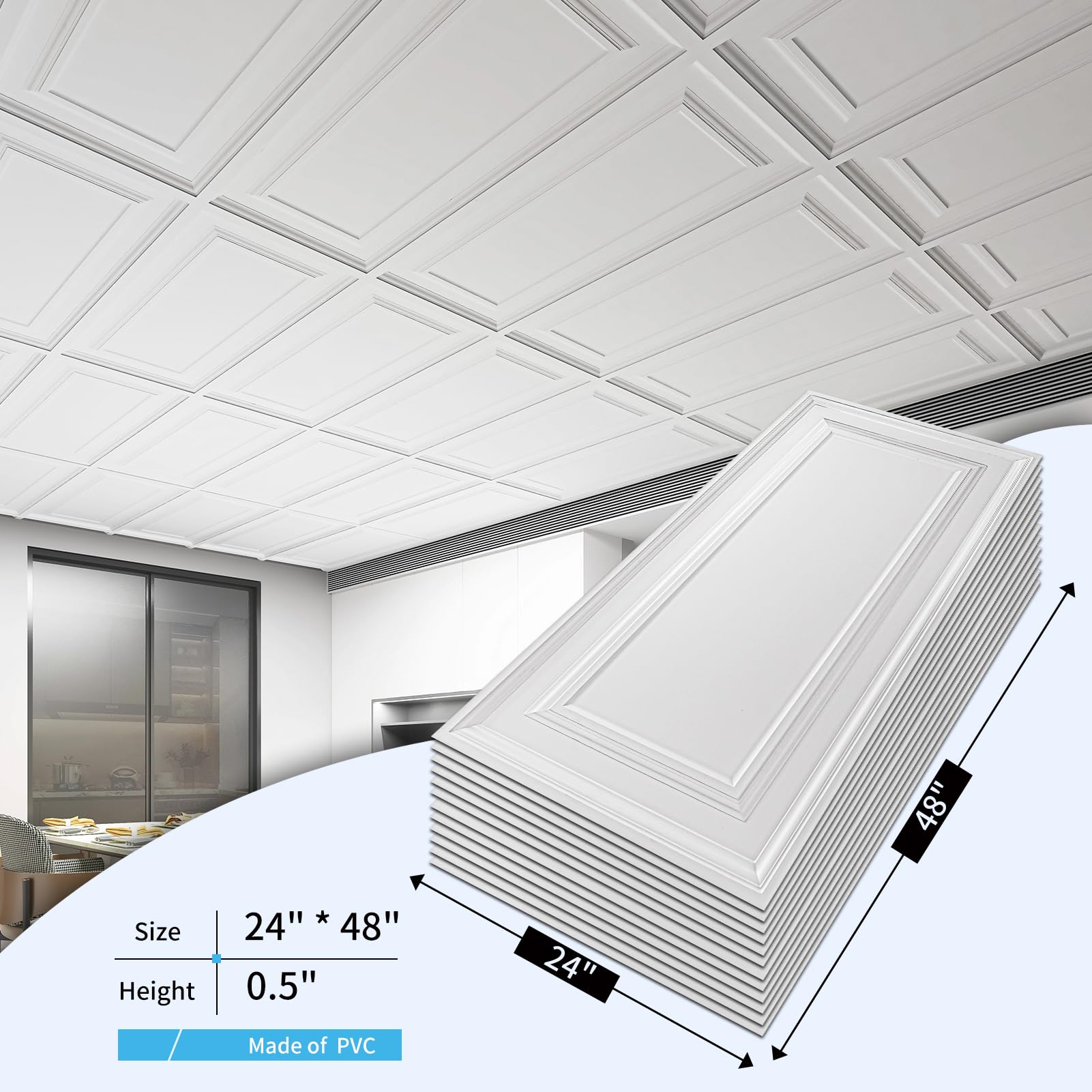 Art3d lightweight ceiling tiles ready for quick grid installation.