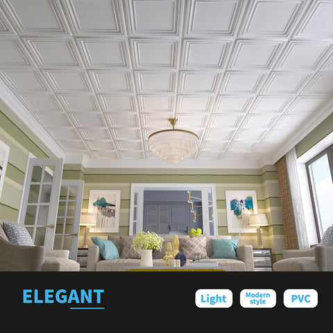 Art3d PVC ceiling tiles install with drop-grid system
