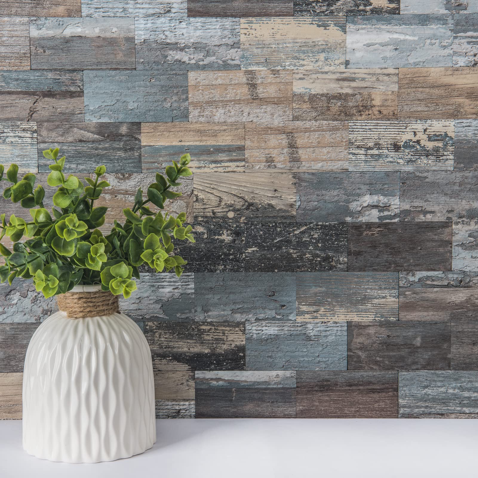 Art3d Spruce Grey Rustic texture closeup shows durable PVC material for wet areas.