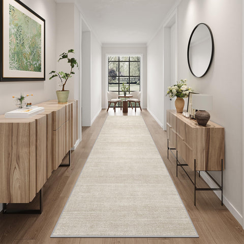 Art&Tuft non-slip runner rug 3x8 beige for stable high-traffic hallways.