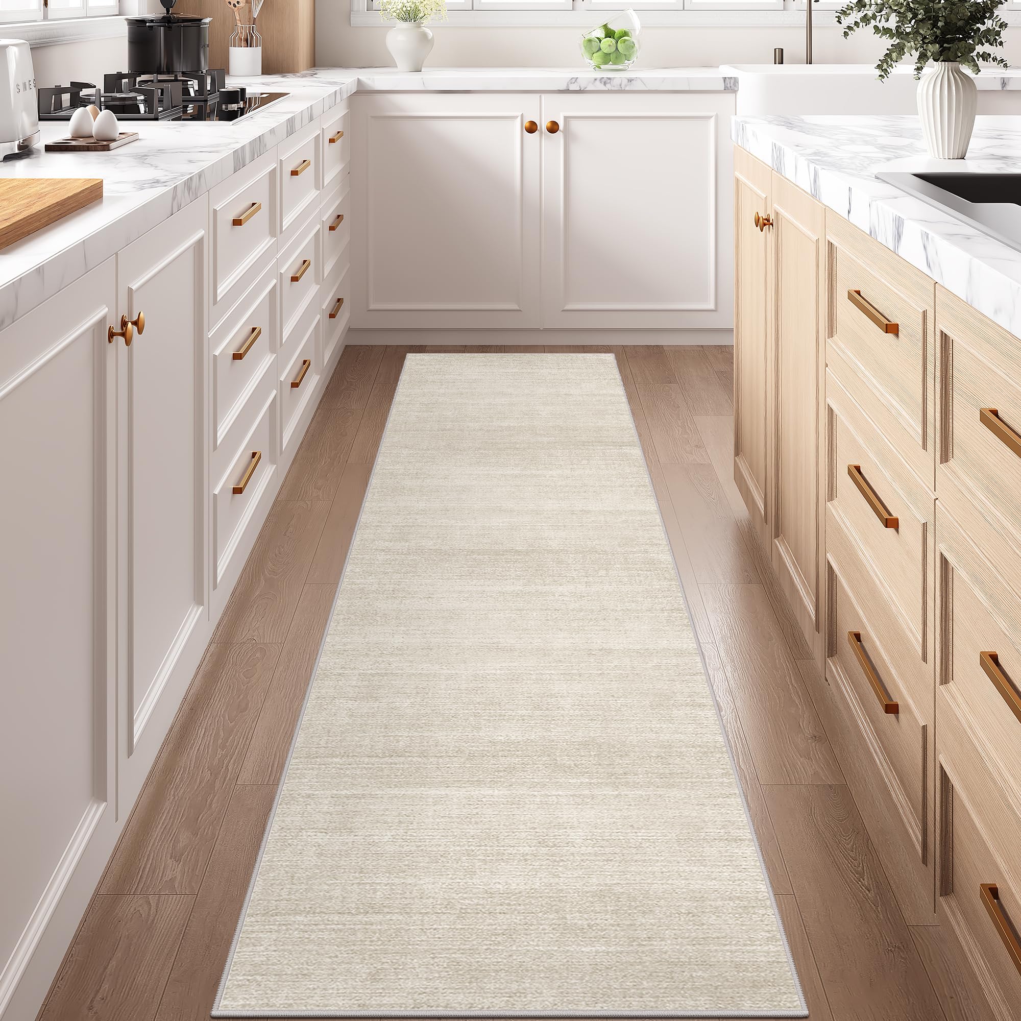 Art&Tuft rubber-backed runner keeps in place on smooth floors.