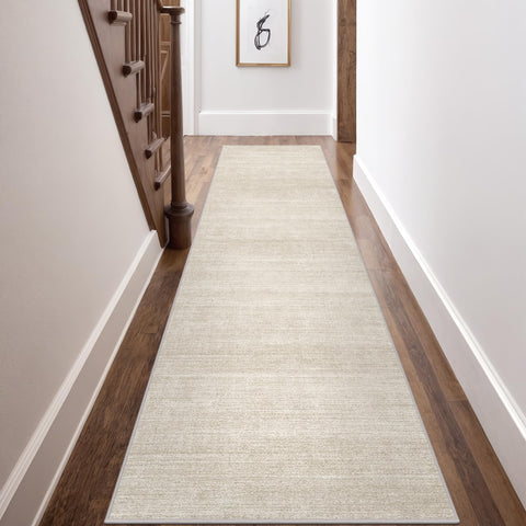 Art&Tuft soft distressed beige runner offers comfortable underfoot texture.