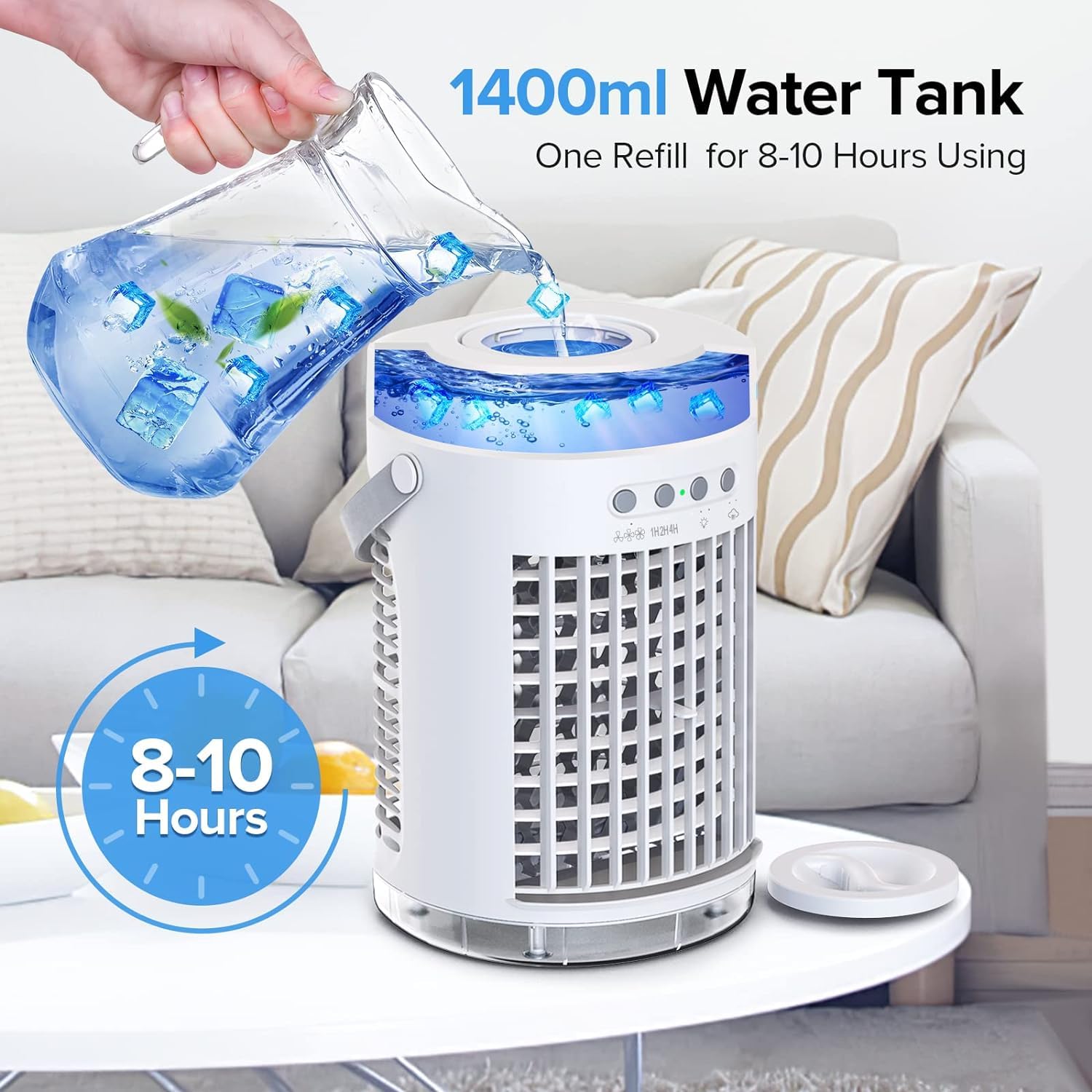 Artclaim Mini Evaporative Air Cooler water tank highlights long-running cooling capacity