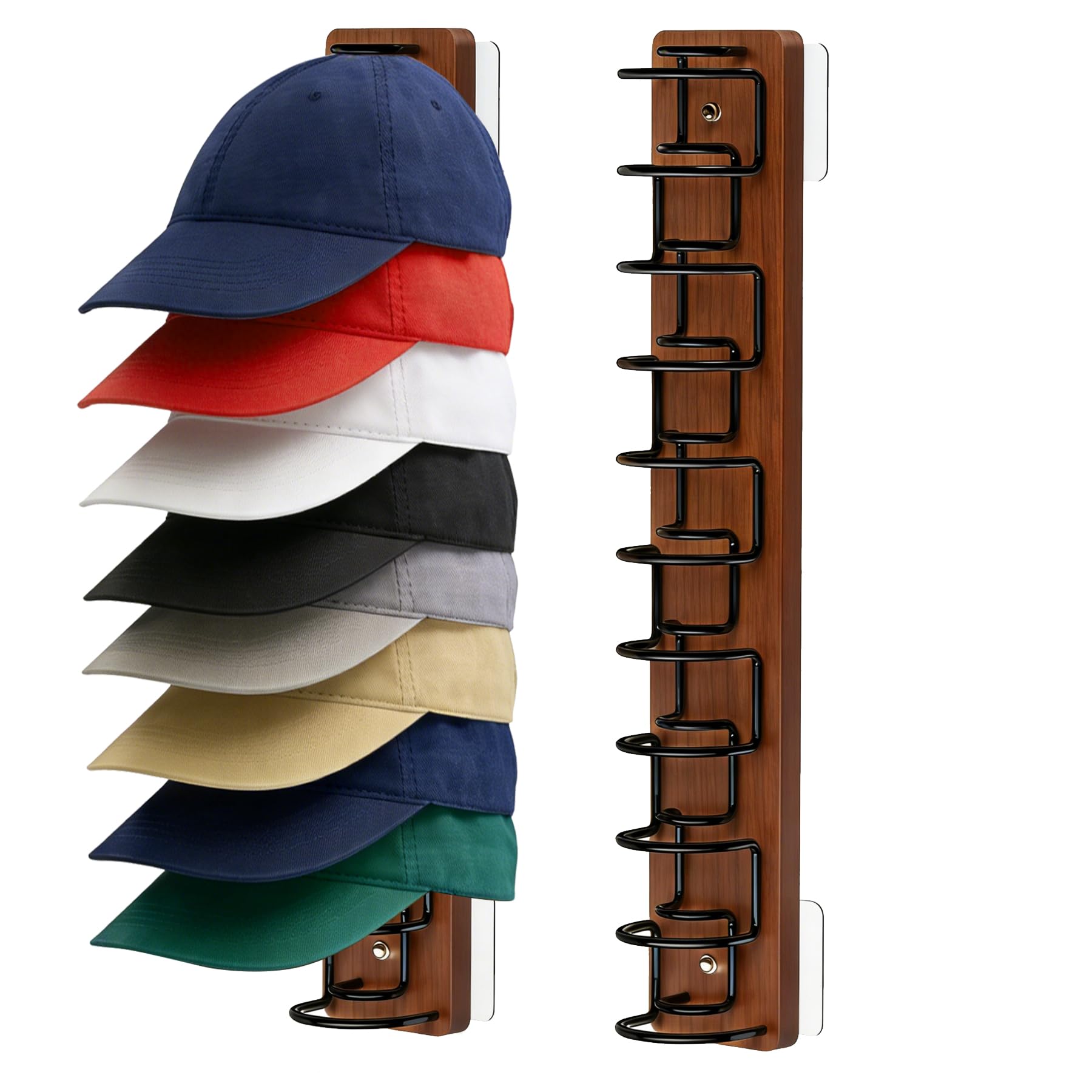 ArtCr8 hat rack wood and metal secures caps with dual U-slots.