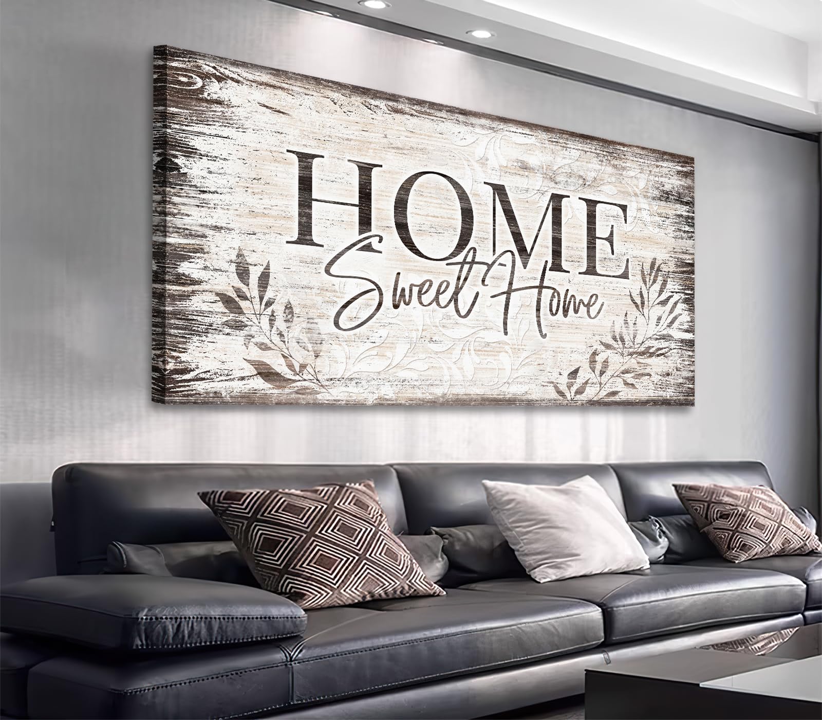 arteWOODS Home Sweet Home wall art sign shows dark brown farmhouse charm for living rooms.