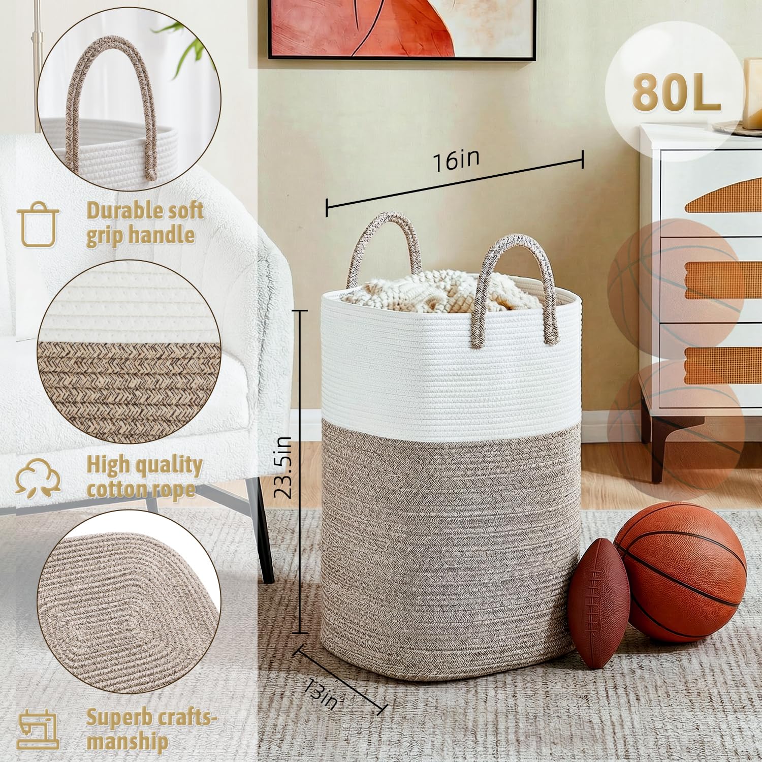 Artfeel 60L basket placed in room corner ideal for toys and blankets
