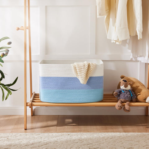 Artfeel toy and clothes basket keeps living room tidy and stylish.