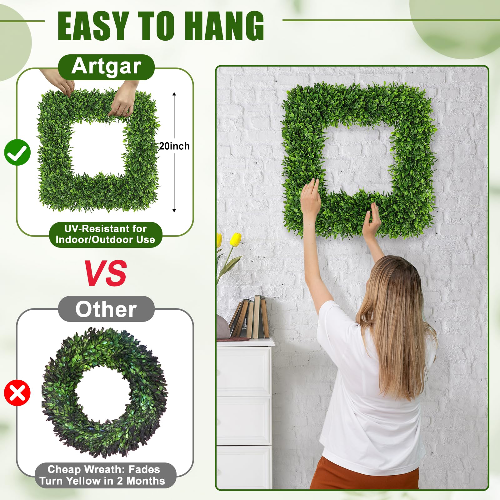Artgar 20Inch boxwood wreath ideal for porch or outdoor décor
