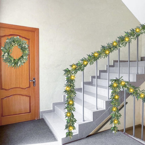 Silk leaves and olive sprigs on Artgar floral garland close-up