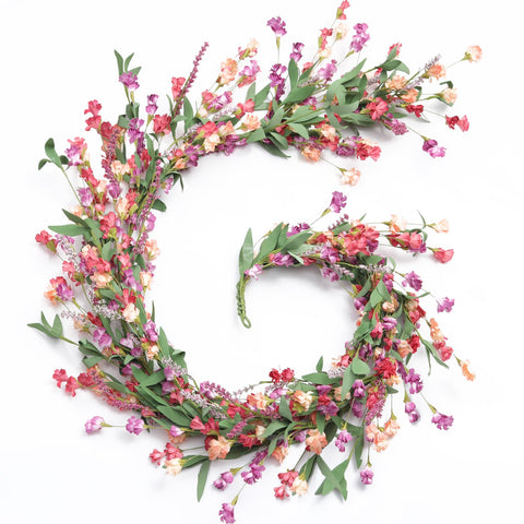 Artgar Flower Garland 6ft full view elevates mantle and doorway decor.