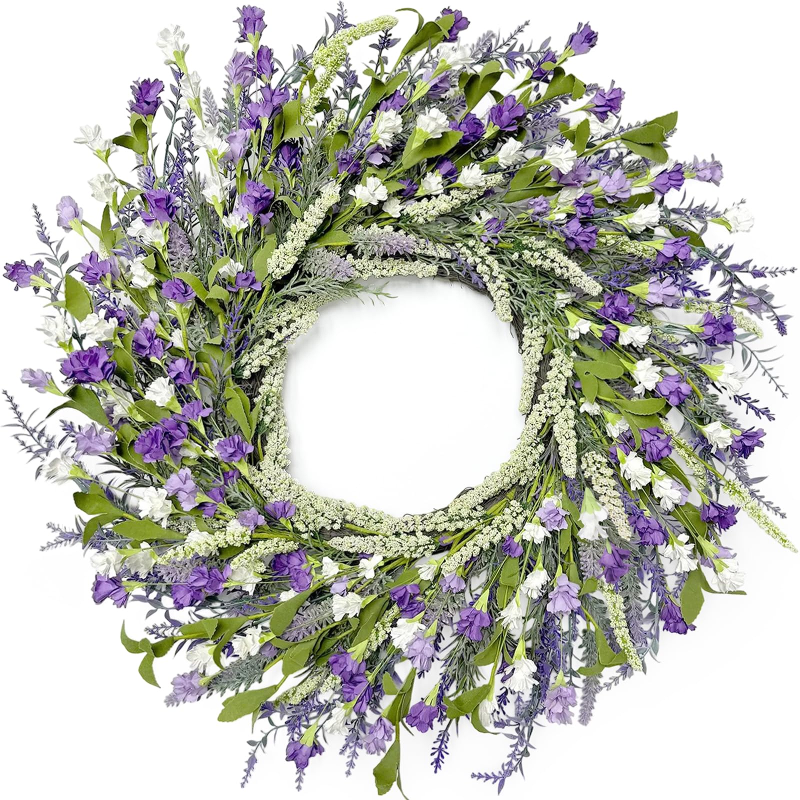 Artgar 26-inch lavender wreath on front door for bold curb appeal.