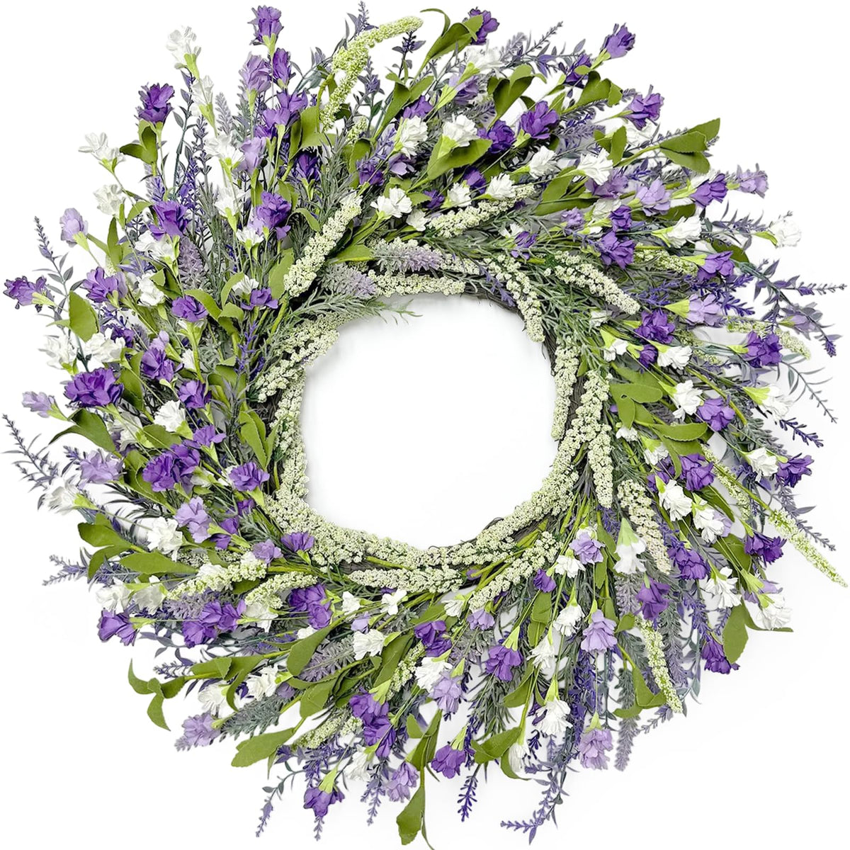 Artgar 26-inch lavender wreath on front door for bold curb appeal.