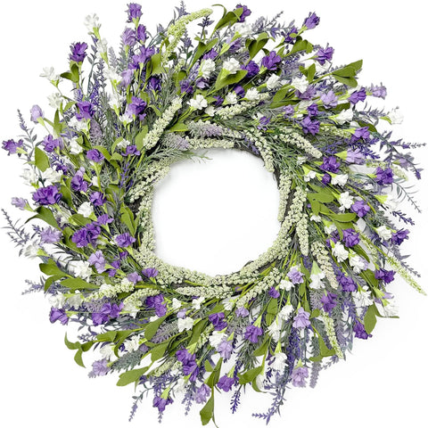 Artgar 26-inch lavender wreath on front door for bold curb appeal.