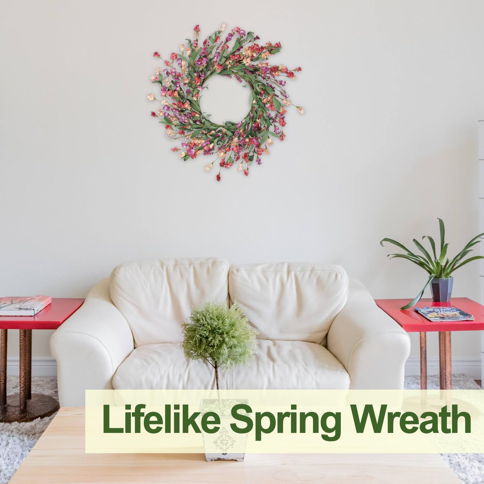 Artgar wreath displayed on a door demonstrates easy seasonal styling.